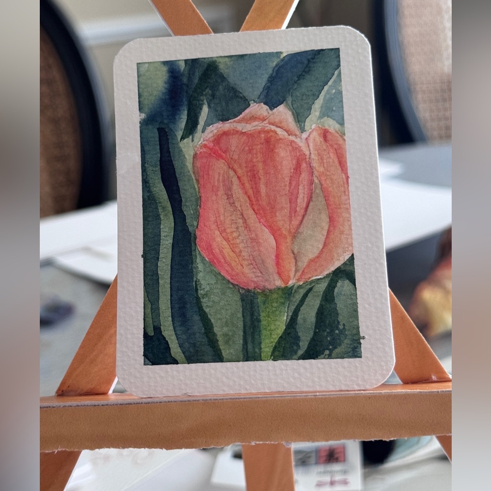 SOLD- ACEO original watercolor “Bloom-sweet orange tulip”